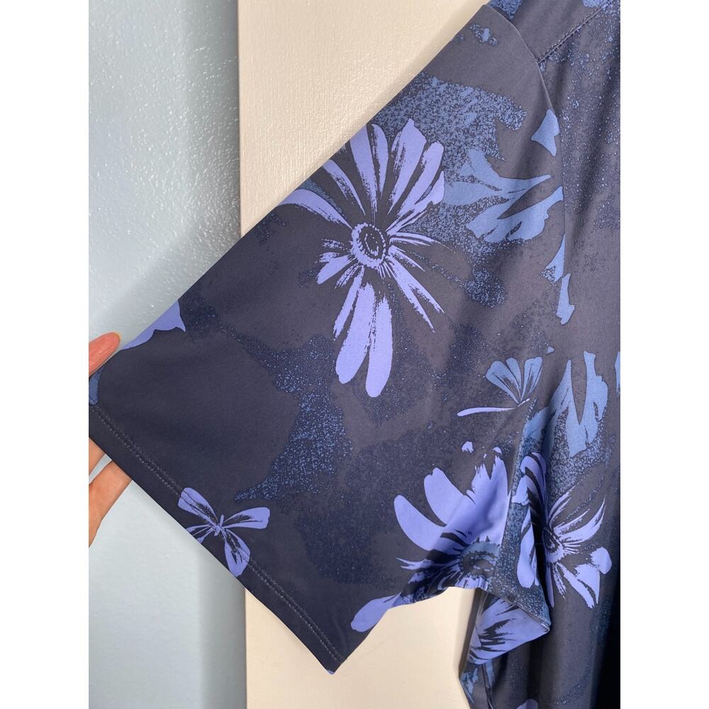 Columbia Womens Blue Floral Short Sleeve Top Plus Size 3X Open Back - Picture 2 of 8
